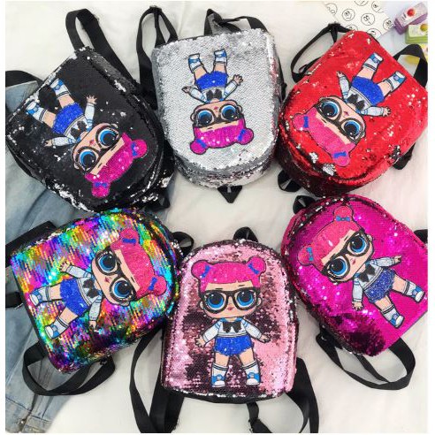 (RK)(LAMPU)Tas Anak Perempuan SD Sequin LOL Surprise/Tas Ransel Anak Usap LOL Surprise Lampu