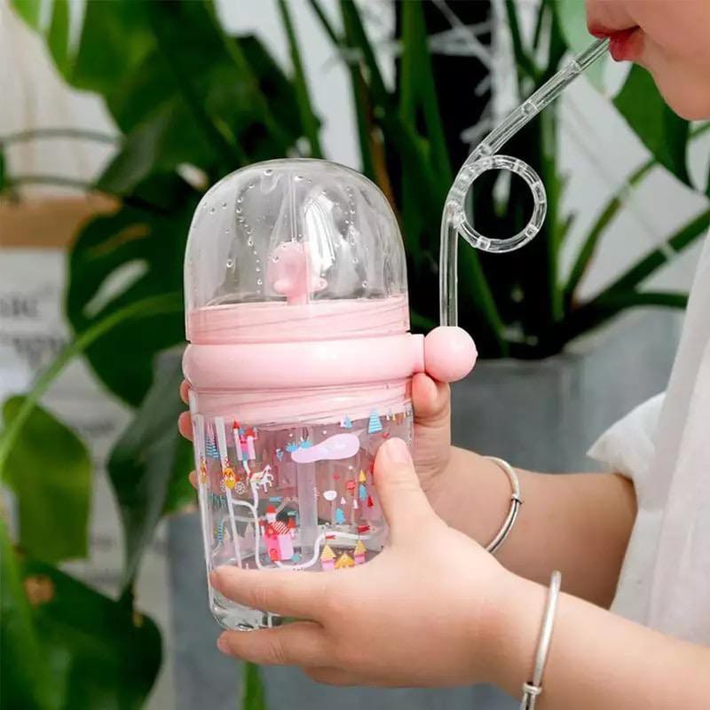 Botol Minum Anak unik Air Mancur Ikan Paus Lumba-Lumba/kincir Sedotan 260ML sweetbee-4
