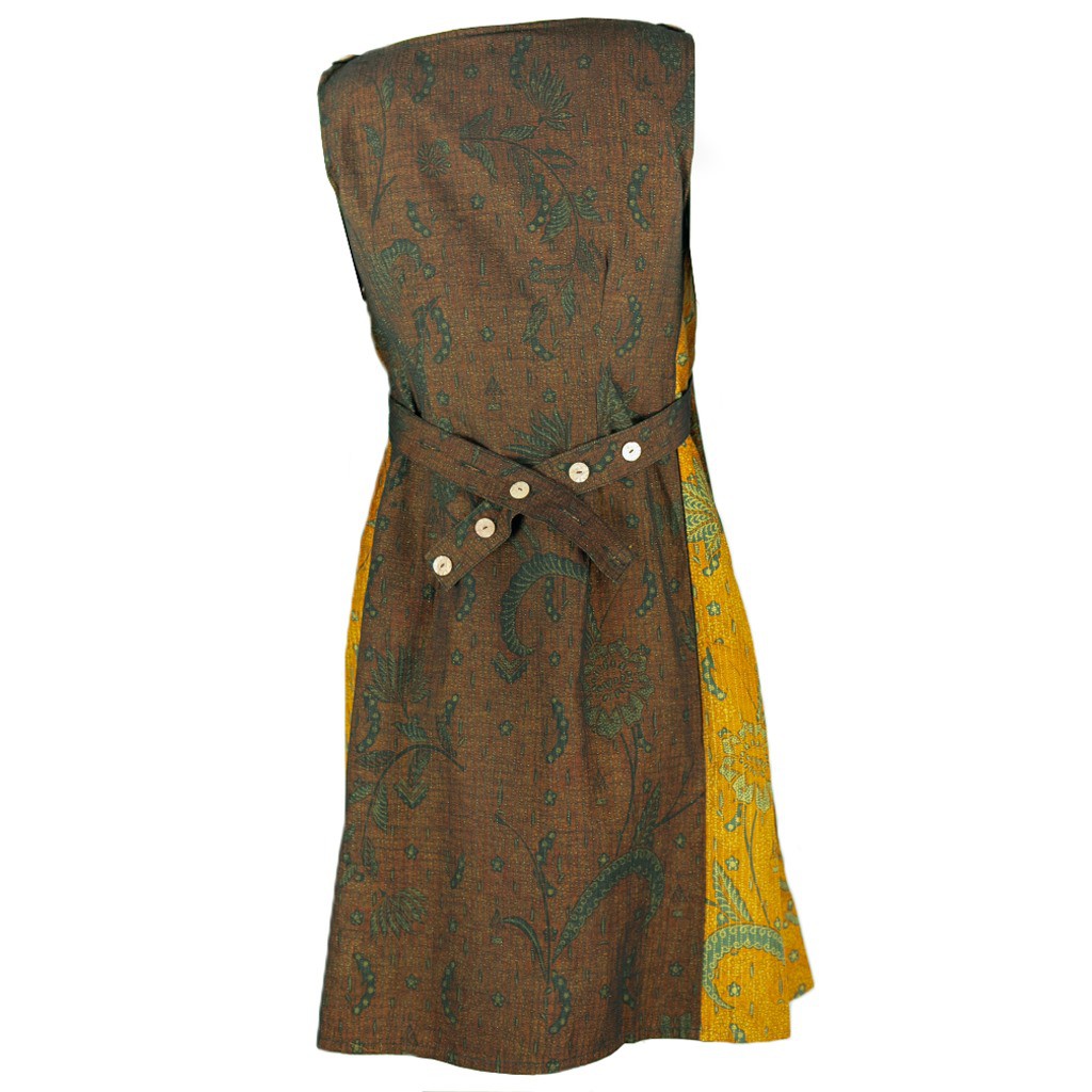 MINI DRESS BATIK LAWASAN TINDIS BENANG EMAS BAJU TERUSAN WANITA LENGAN BUNTUNG SLEEVELESS