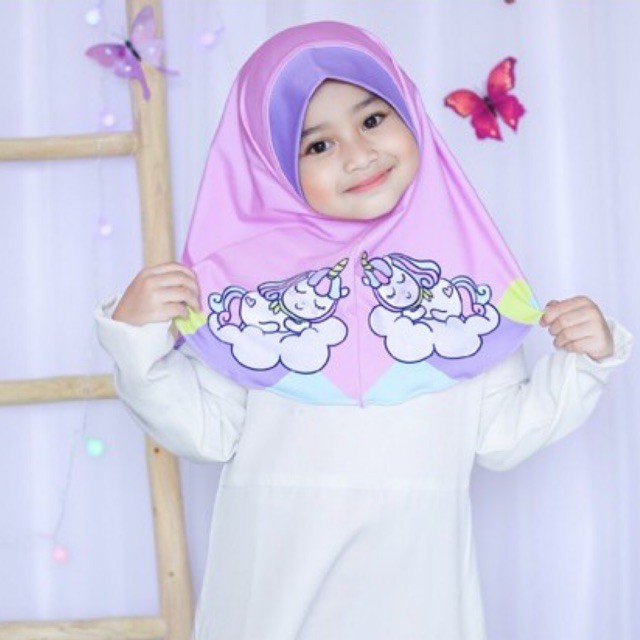 HIJAB INSTANT UNICAKE / HIJAB INSTANT UNUCORN CAKE / JILBAB ANAK KARAKTER LUCU /  HIJAB ANAK