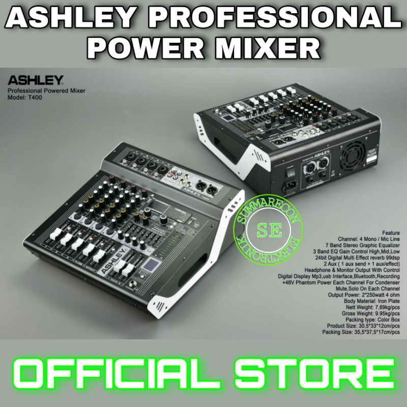 power mixer 4 channel original ashley t400 usb bluetooth mp3