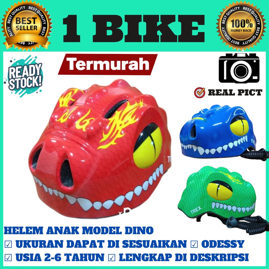 Helm sepeda Anak Dino Dragon kids bicycle helmet trex celcius odessy