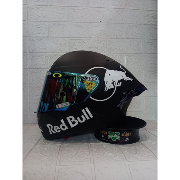 KYT TT COURSE BLACK DOFF STIKER RED BULL PAKET GANTENG
