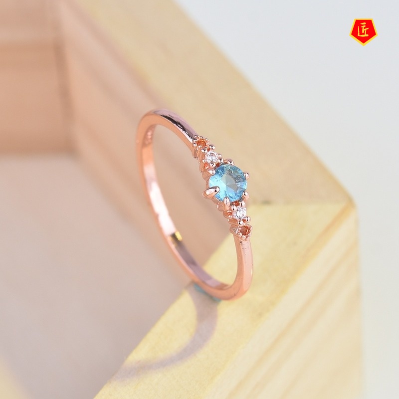 [Ready Stock]18K Gold Inlaid Aquamarine Ring Simple Fashion