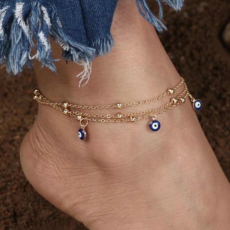 2 Colors Turkish Beads Blue Evil Eyes Tassel Anklets for Women  Pendant Anklet Bracelet Foot Jewelry