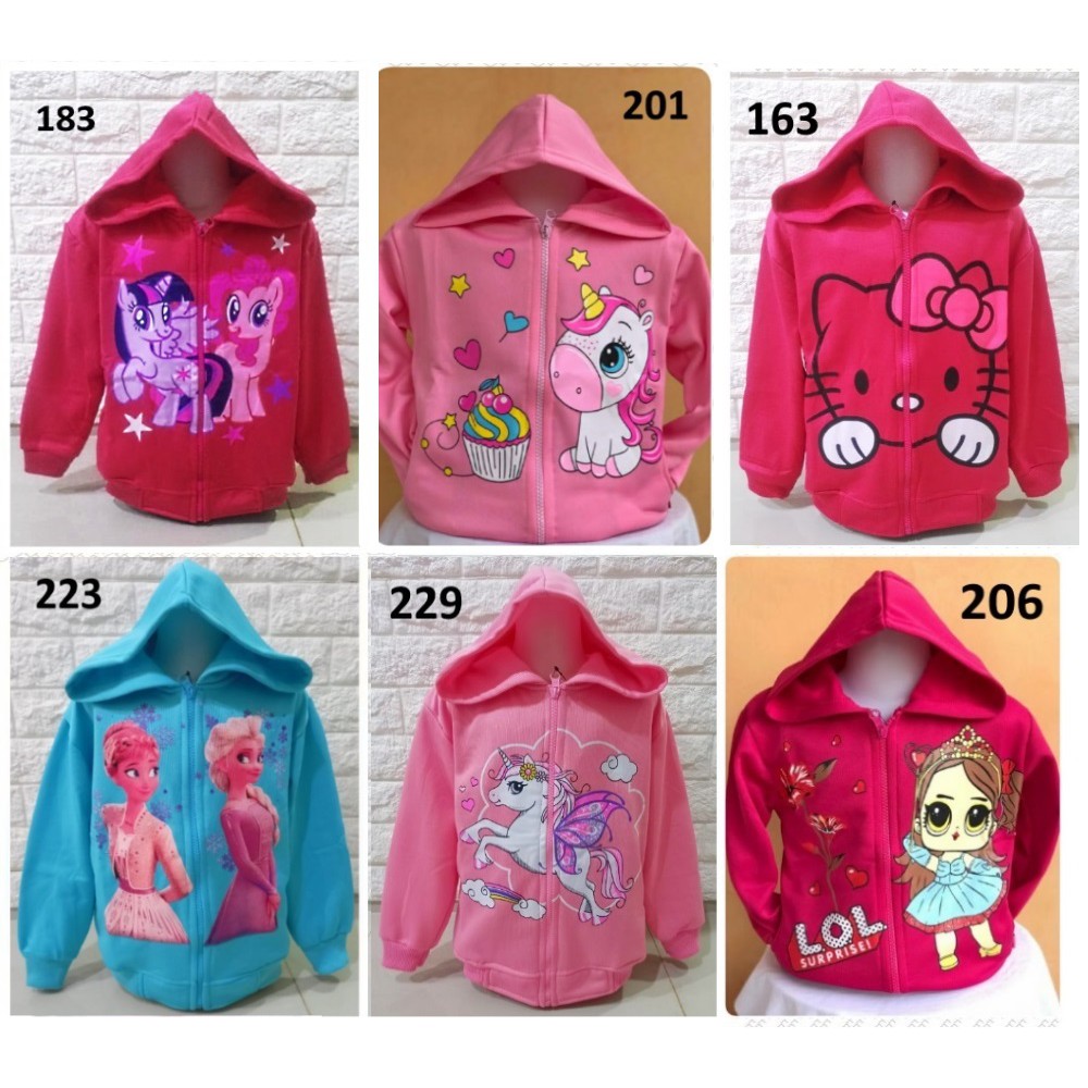 Harga JAKET ANAK PEREMPUAN CEWEK FROZEN, LITTLE PONY, UNICORN, RAINBOW
DASH, PINKIE PIE