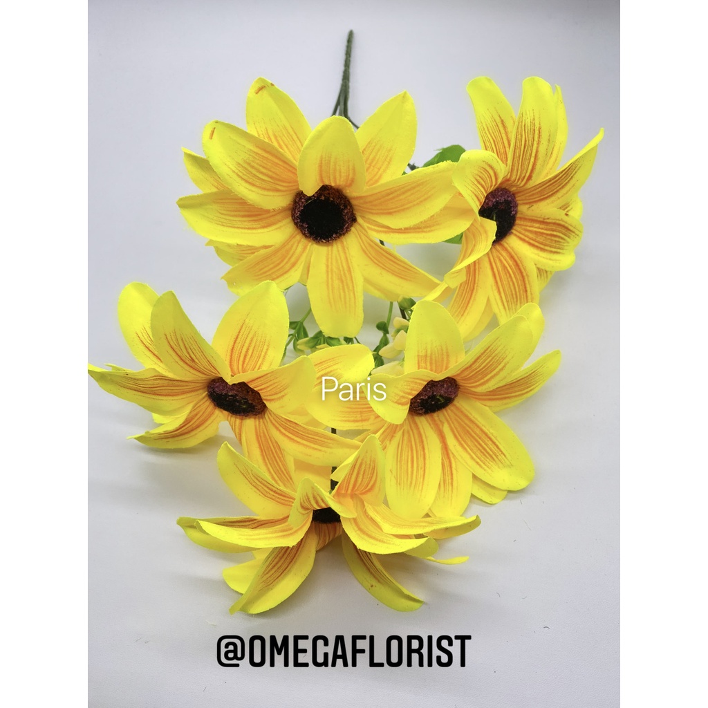 Dahlia Garis Artificial Bunga Artificial/Bunga Plastik/Bunga Dekorasi/Dekorasi Pernikahan/Pernikahan-Kuning