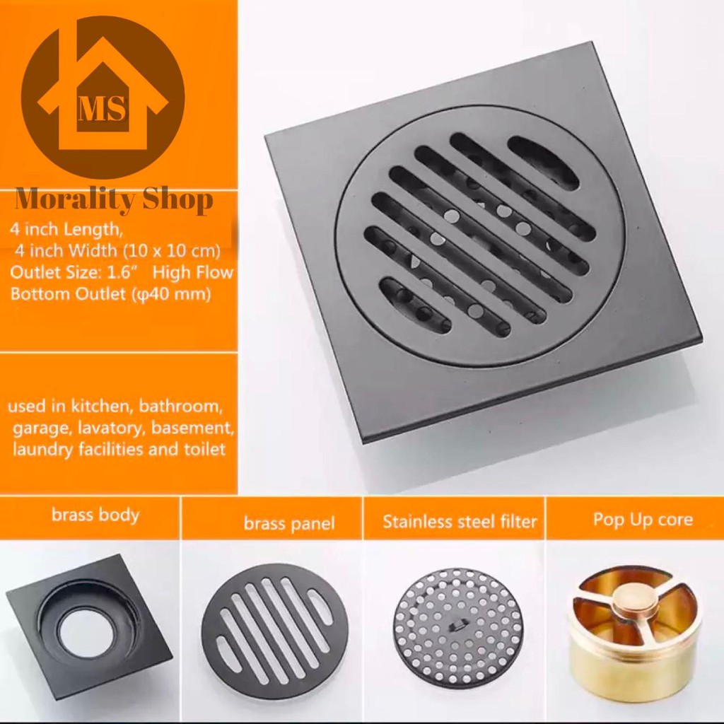 Saringan Got Kuningan HITAM Tebal T94-6001/Y50- Floor Drain Saringan Air Kamar Mandi stainless Black