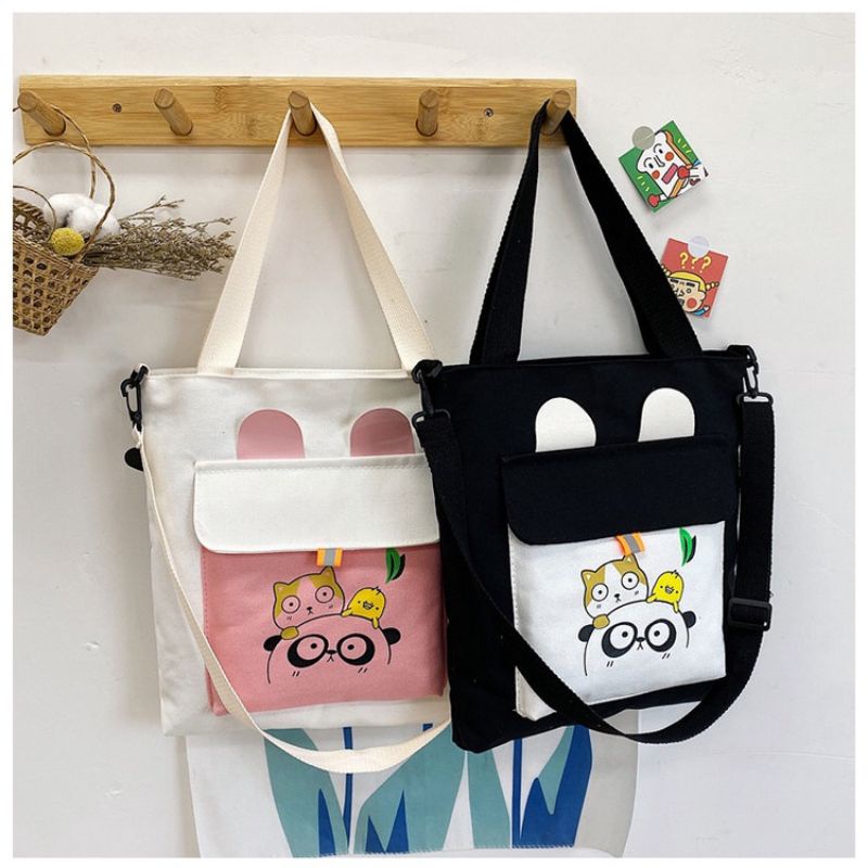 Totebag korean style kekinian kuping panda Keren untuk wanita