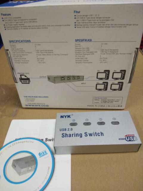 Nyk Auto Switch Printer 4Port USB Sharing Switch