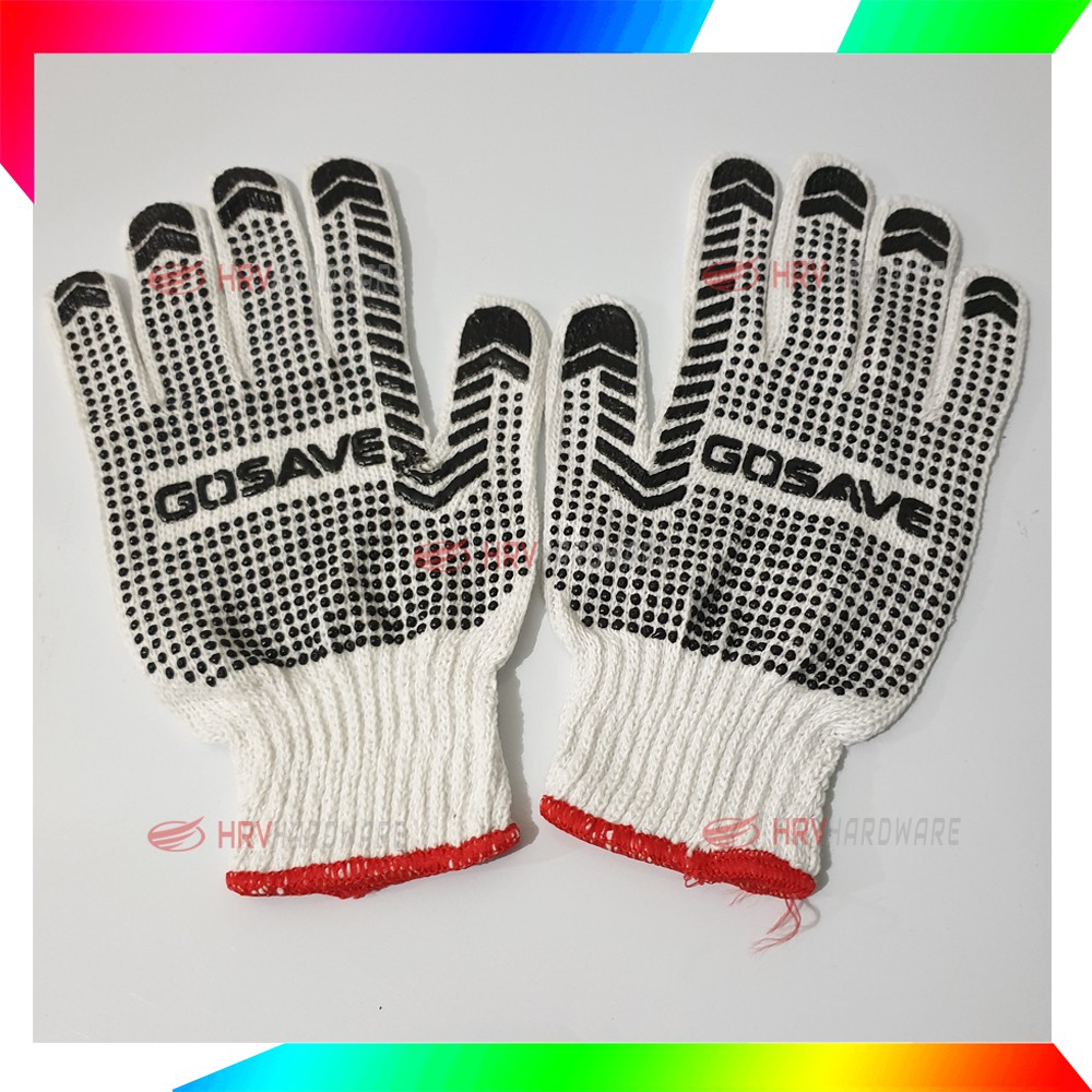 Sarung Tangan Bintik Karet HITAM Polka dot Katun Safety Gloves Dotting GOSAVE Sepasang