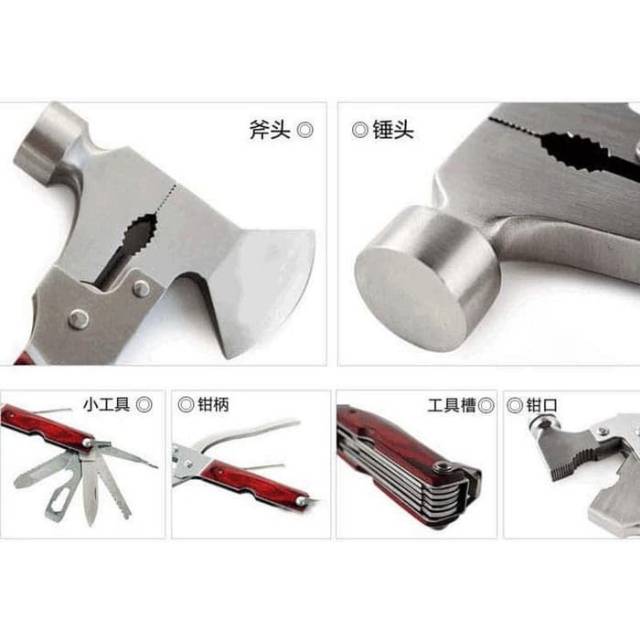 Survival tool EDC multifungsi kampak - palu - tang - pisau - gergaji - obeng - hex - pencongkel dll