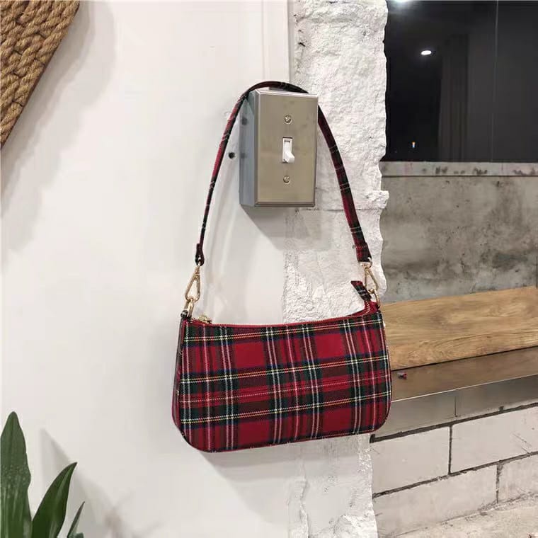 Shoulder Bag/ Tas Selempang Wanita Tartan Style Import8210#