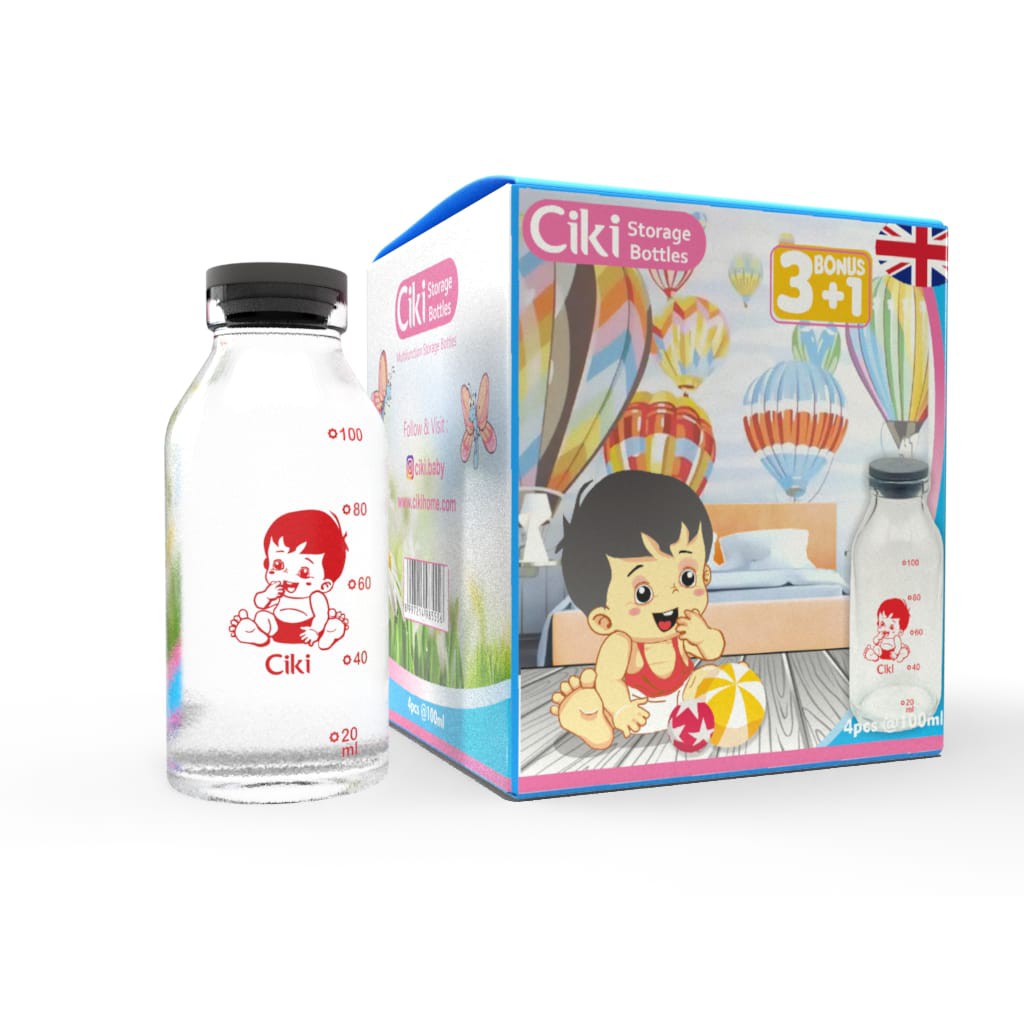 Botol ASI Kaca Ciki 100ml Isi 8 dan Botol ASI isi 4 sablon Breastmilk Glass Bottle Jus Kaldu MPASI