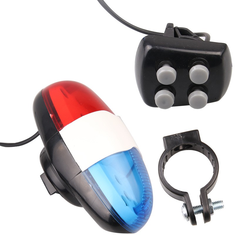 Lampu Sepeda LED  Klakson Sirine Polisi 6 LED 4 suara Sirine - merah/biru