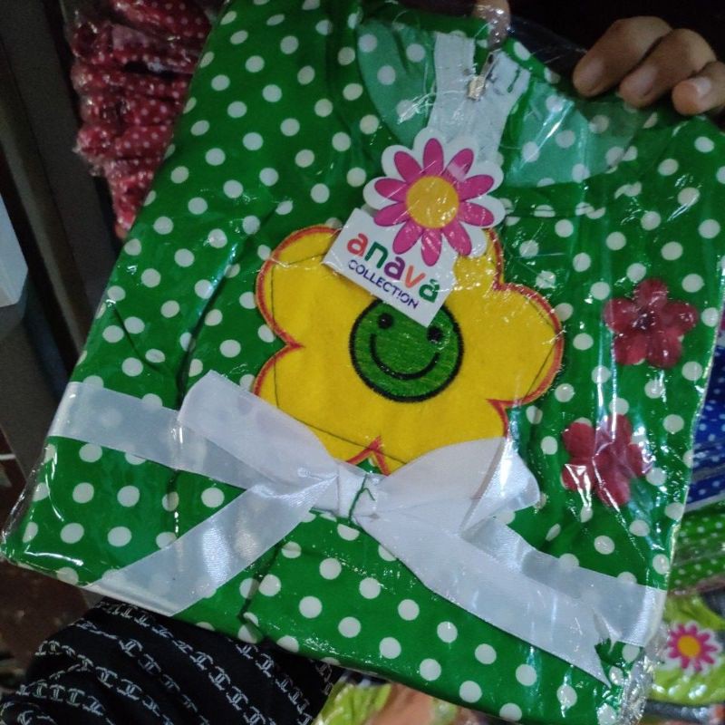 Dress anak 2 3 tahun polkadot lucu bunga ( dress polka flane )