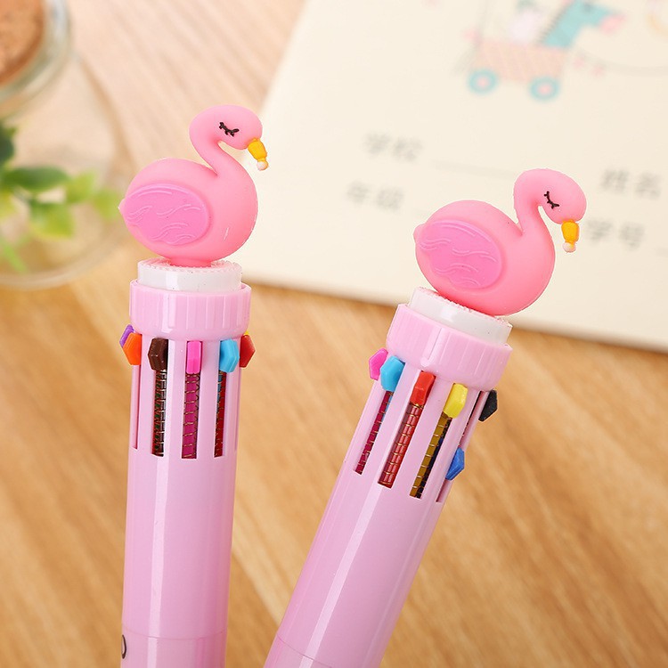 10 in 1 Pen Ballpoint Desain Kepala Unicorn Lucu, Beraneka Macam Warna