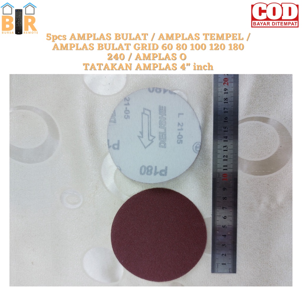 5pcs AMPLAS TEMPEL / AMPLAS BULAT GRID 60 80 100 120 180 240 / AMPLAS O  TATAKAN AMPLAS 4&quot; inch AMPLAS BULAT