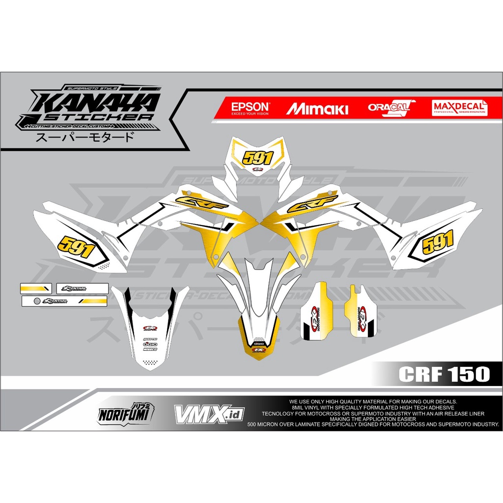 DECAL CRF 150 /STICKER DECAL CRF FULL BODY / DECAL CRF CUSTOM / KOMBINASI WARNA GOLD CHROME - CRF05