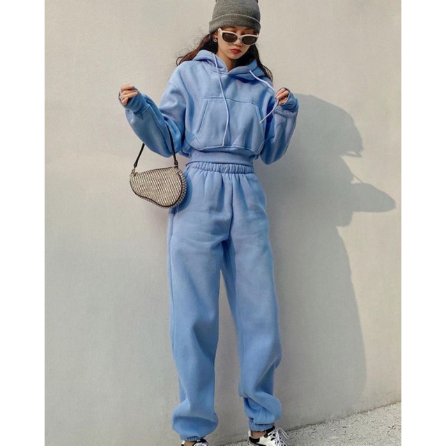 Nisin set - pakaian wanita - setelan wanita - set wanita - trening set - setelan wanita korea-Blue