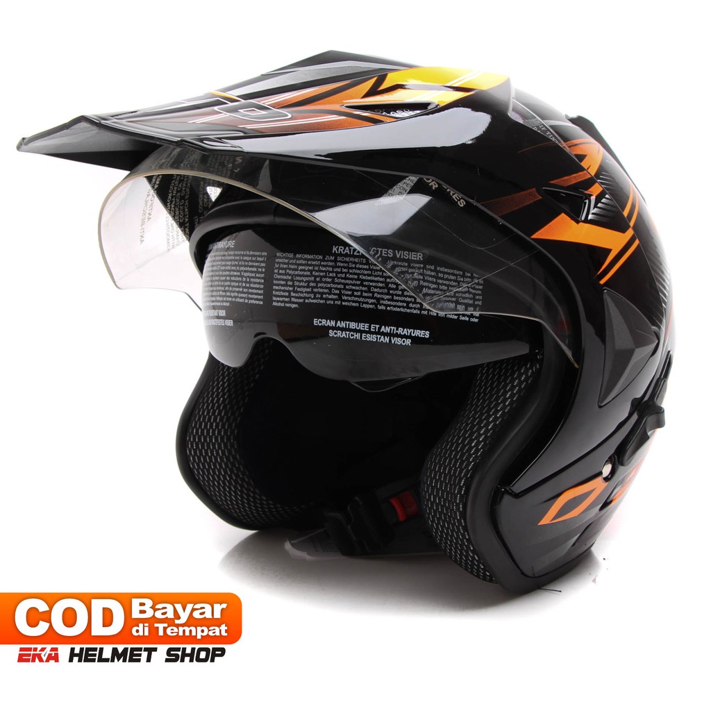 [Helm Dewasa] WTO Helmet Pro-Sight Cross - Double Visor - Hitam Oren