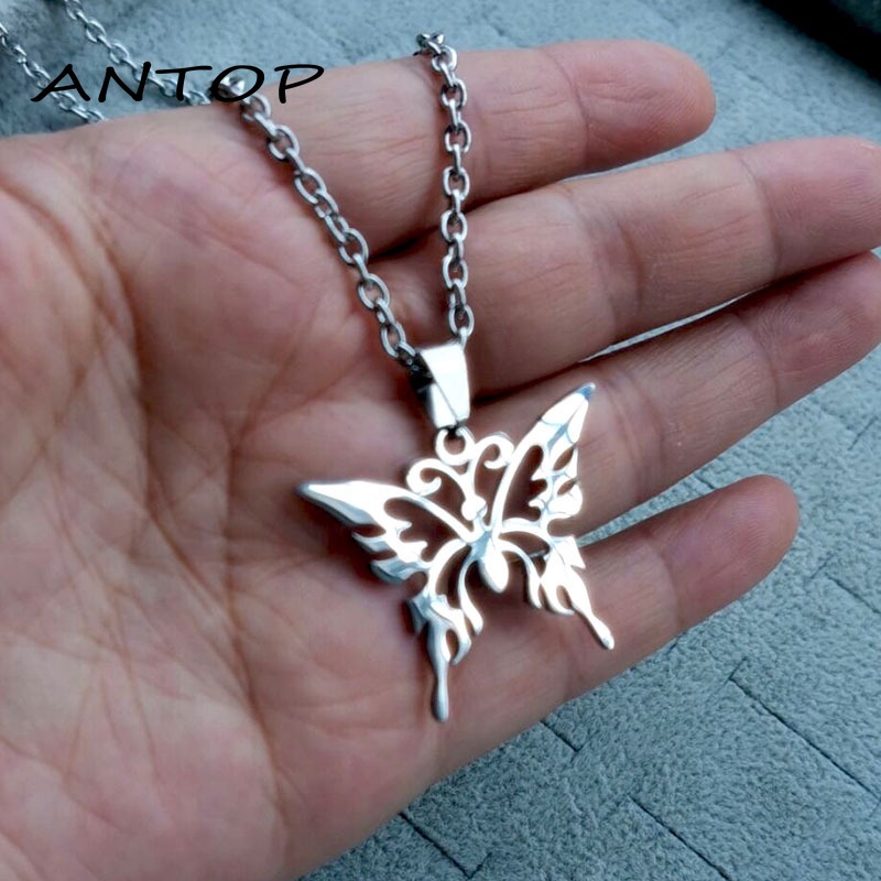 Kalung Liontin Butterfly Bahan Titanium Steel Gaya Korea Untuk Unisex ANTOP