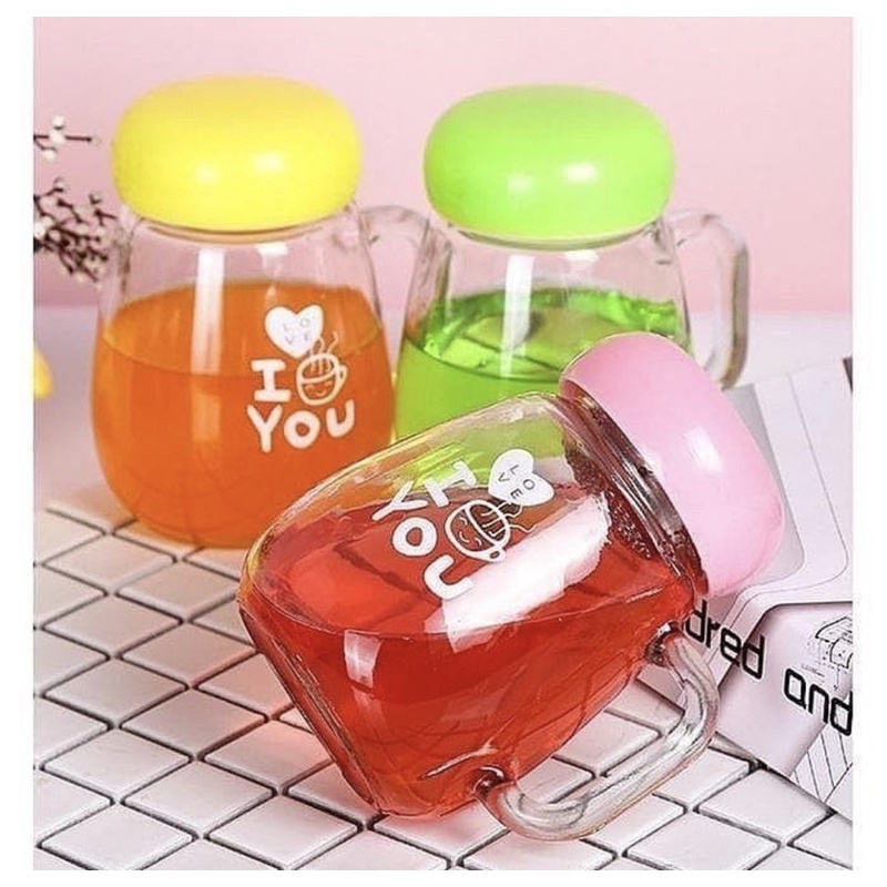 Gelas Kaca - Mug Kaca - Gelas Kaca 450ml - Botol Kaca Wooden 450ml