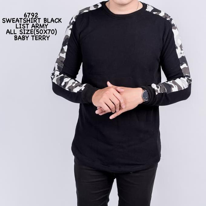 BIG SALEEE Sweater Pria Hitam Polos List / Baju Cowok Cowo