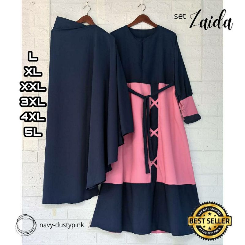 COD Gamis Setelan Muslim Zaida Plus Jilbab Size L XL XXL 3XL 4XL LD110 120 130 140