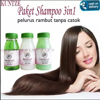 [COD] Paket Pelurus Penyubur Rambut Shampo + Kondisioner + Masker Ampuh dalam 1 Minggu | Kuntze BPOM