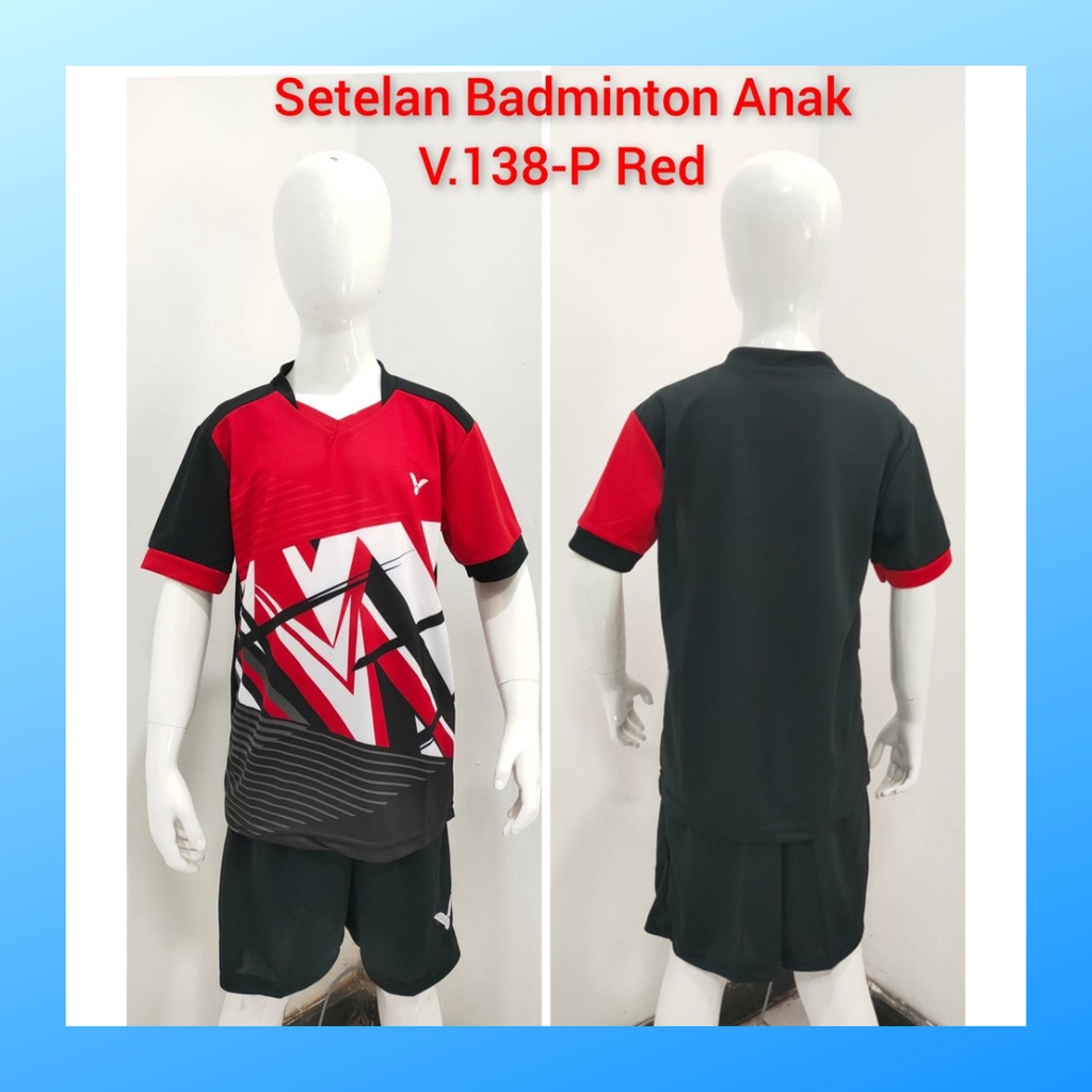 Kaos badminton anak laki-laki jersey bulutangkis baju celana setelan jersy perempuan stelan t-shirt outfit seragam kostum print olahraga casual suit pakaian jarsey oblong apparel sports jersi sudirman thomas uber cup bulu tangkis ST.V138 merah polos