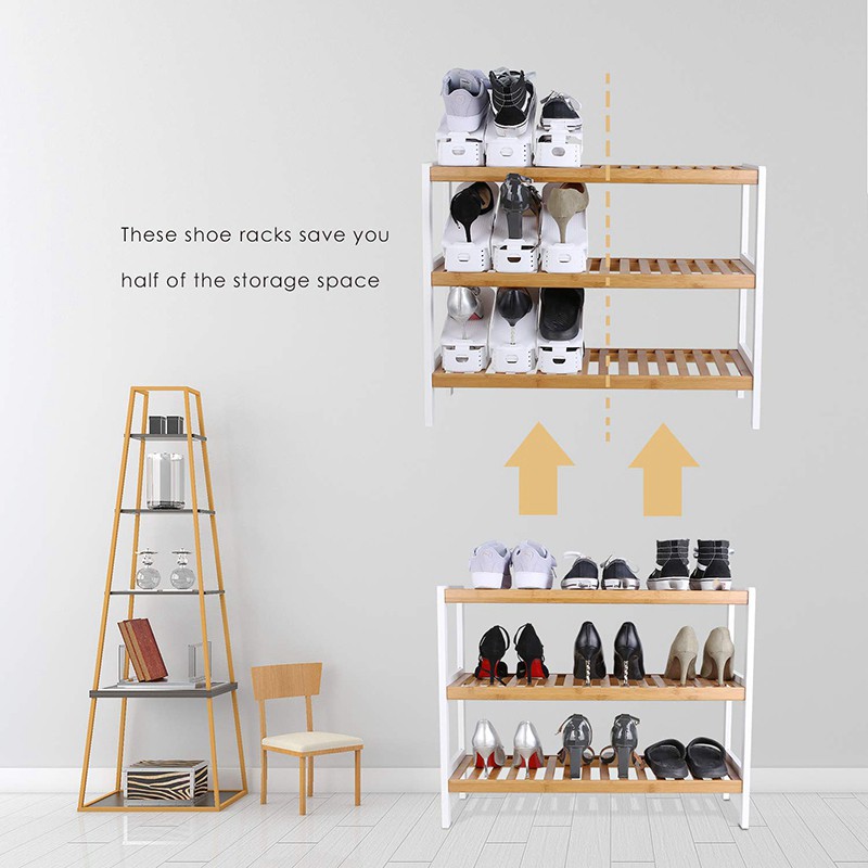 16pcs Rack Suitable For Large Size Shoes 3 Adjustable Height Levels Shoe Organizer Space Sa Shopee Indonesia