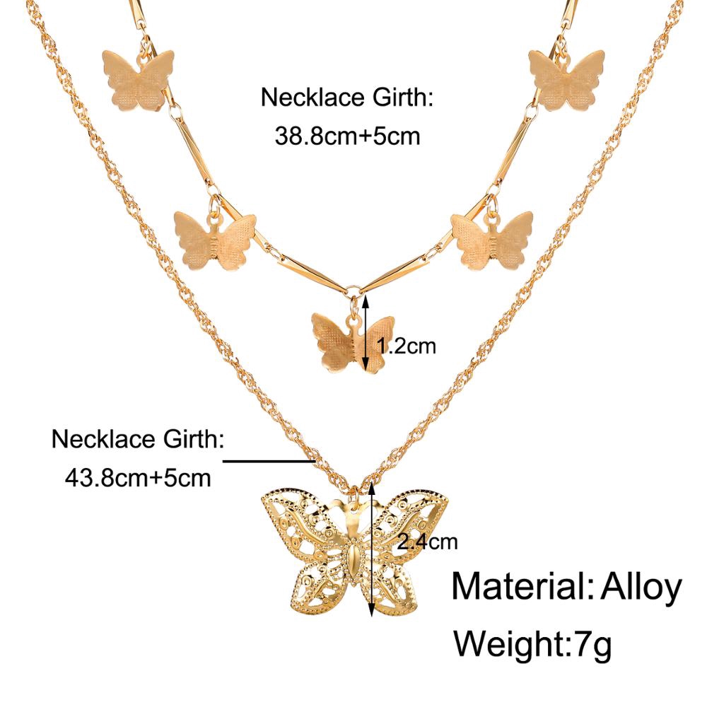 Kalung Choker Multilayer Liontin Bulan Sabit + Kupu-Kupu Warna Gold untuk Wanita Necklace