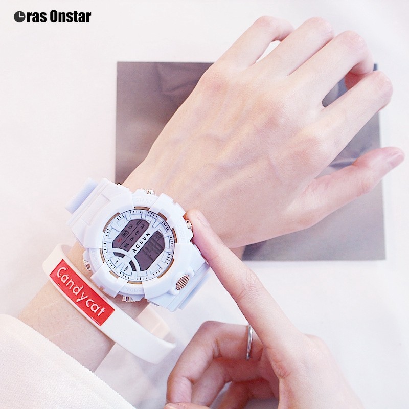 Jam Tangan Wanita Kalender Pasangan Elektronik Luminous Waterproof Digital Fashion Jelly LED Watch-7