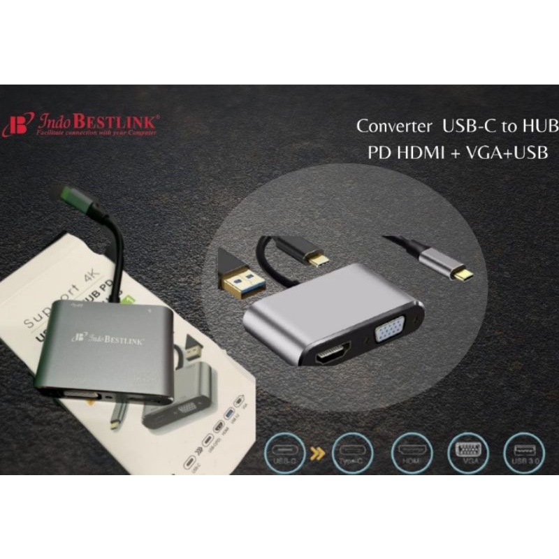 converterType C 4in1 HDMI 4k, VGA, USB 3.0, PD / converter Type c 4 in 1