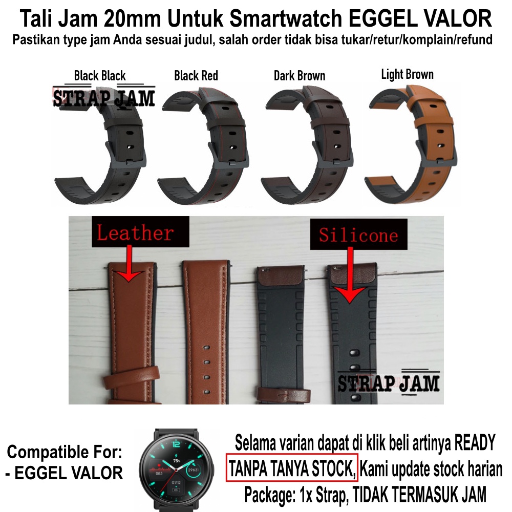 Tali Jam Eggel Valor - Strap 20mm Hybrid Leather Outside Rubber Inside