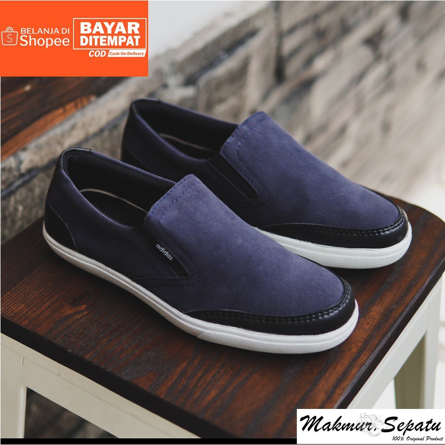 BIG SALE !! Sepatu Pria Murah Adidas Advantage Suede Navy Kasual Slip On Stylish Santai Kerja