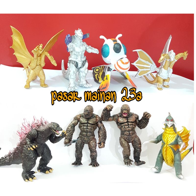 Mainan Figure Godzilla vs King kong Set 8 minifigure pajangan topper