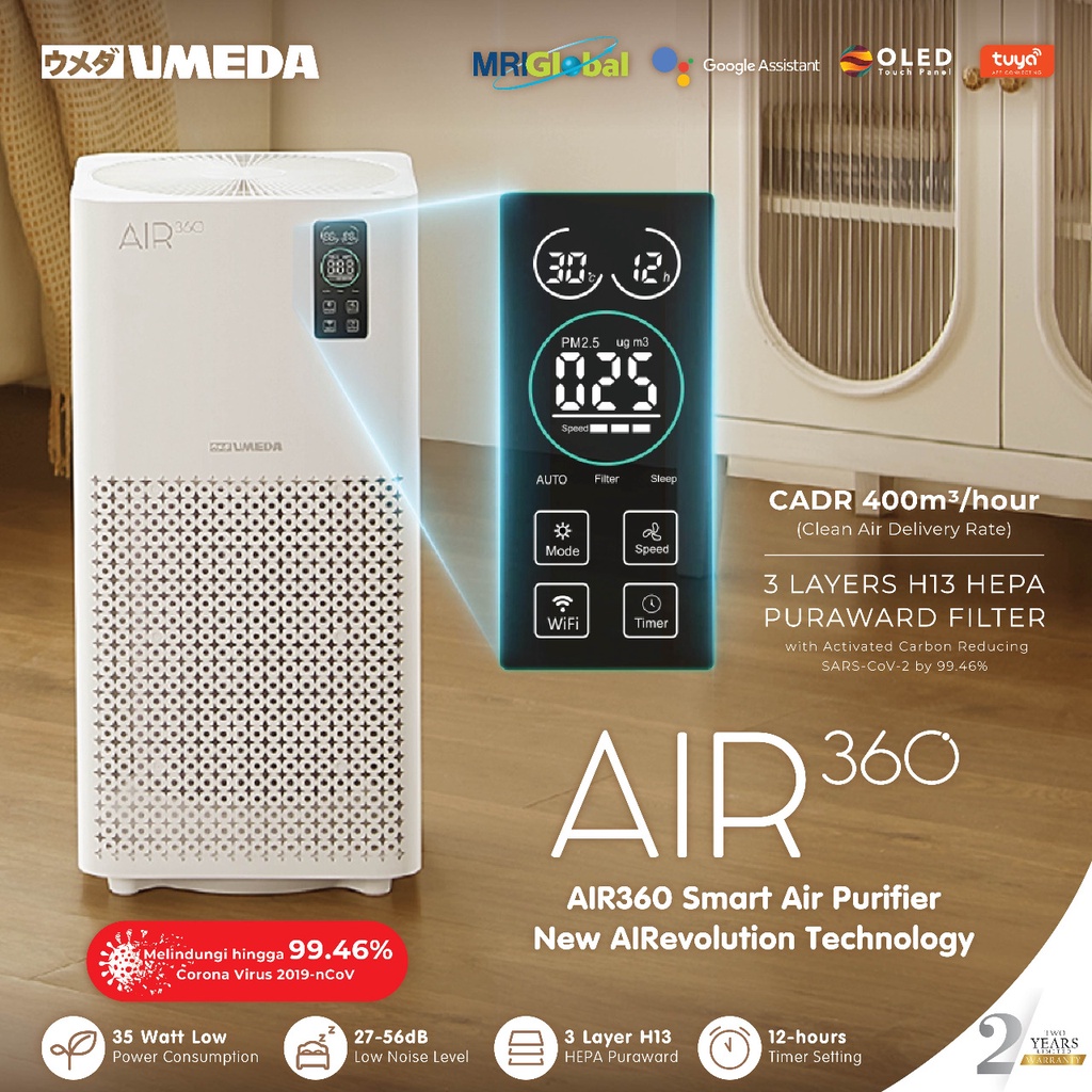 Umeda AIR360 Air Purifier H13 HEPA PuraWard