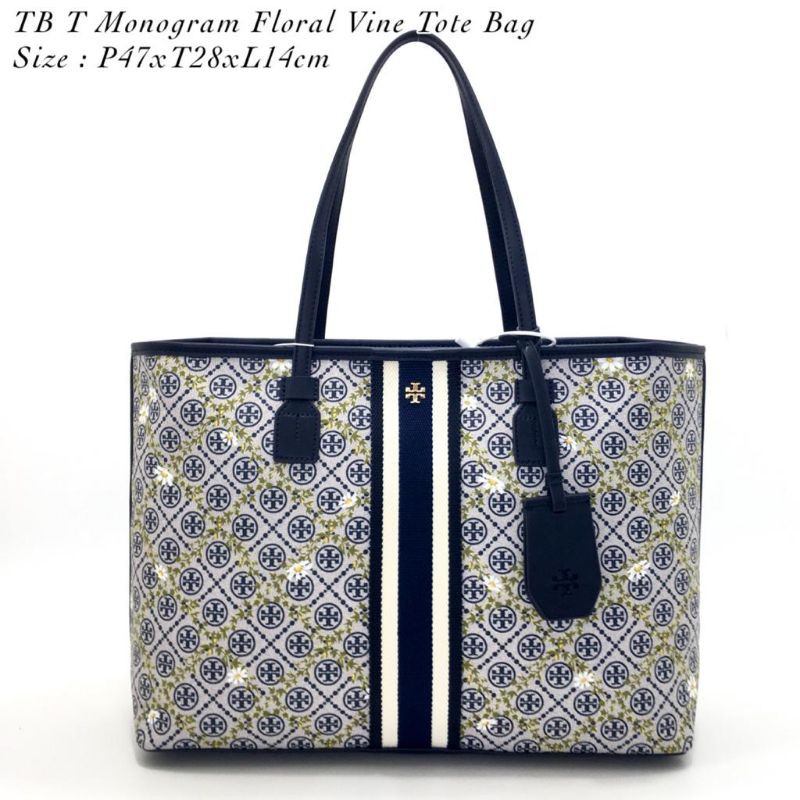 Tory Burch T Monogram Floral Vine Top-Zip Tote