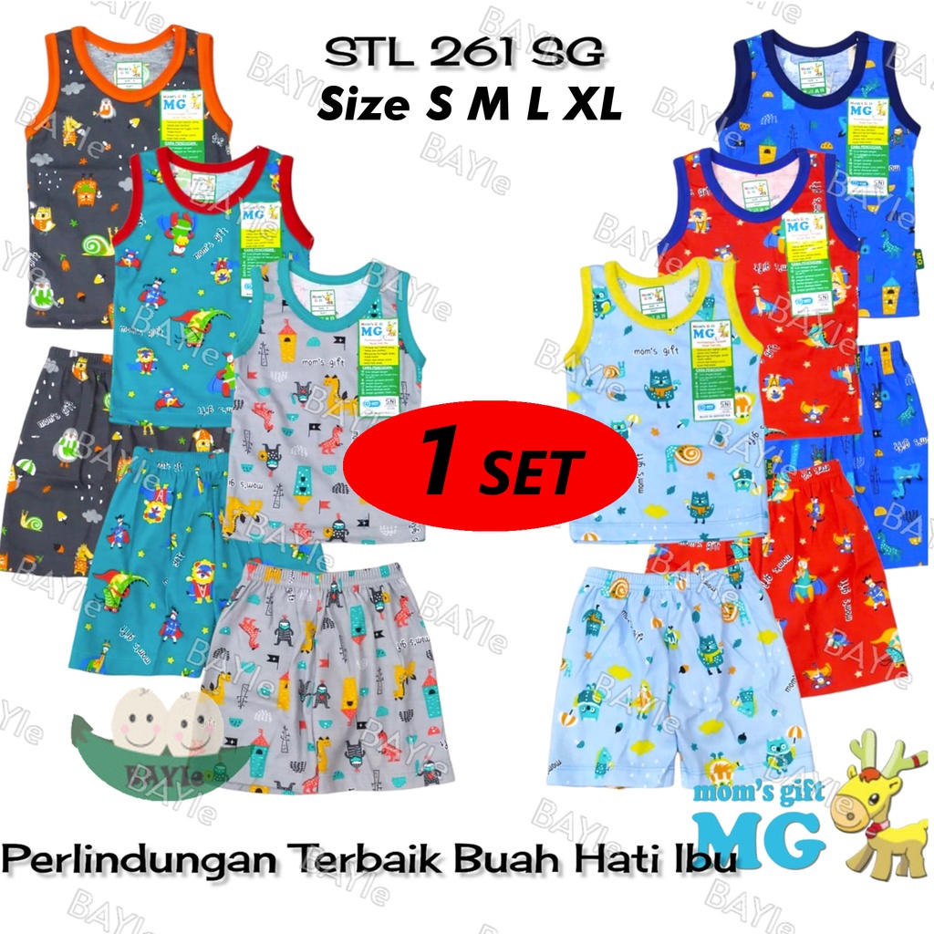 BAYIe - Setelan Singlet/Kutung Anak/Bayi FULL PRINT Motif ANIMAL MOM'S GIFT SNI Bahan 100% Katun DK PREMIUM Tebal Size S - XL