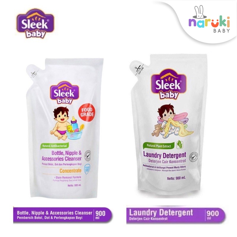 Sleek Baby Laundry Detergent Cair Pouch / Bottle, Nipple and Accessories Cleanser 900 ml Refill Pouch