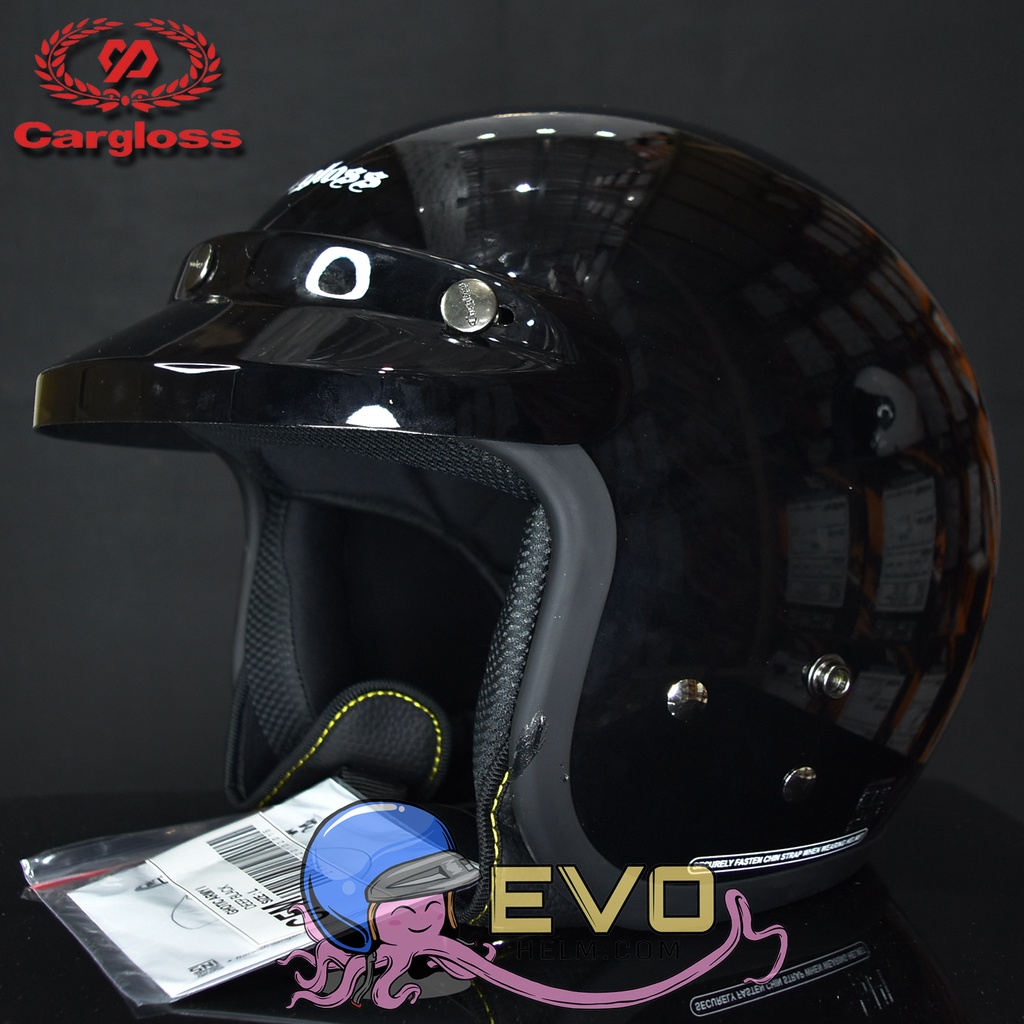 HELM CARGLOSS ORIGINAL CFM RETRO ARMY HALF FACE - BLACK METALIC + KACA DATAR