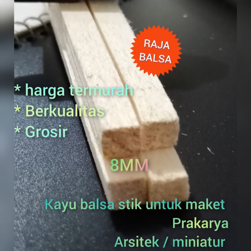 5pcs Kayu balsa stick 8mm x 8mm 1meter balsa stik balsa Reng untuk maket DIY craft