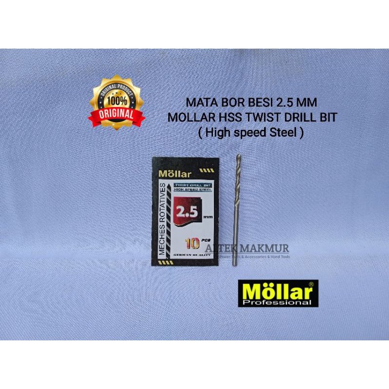 Mata Bor Besi HSS Mollar 2.5mm / 2.5 mm / 2,5mm / 2,5 mm / Mata Bor Plat 2.5mm / HSS Twist Drill Bit