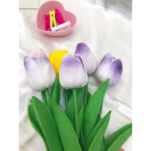 Bunga Tulip Latex Import Real Touch bunga Dekorasi Bunga Artificial Tulip Besar-Ungu Putih