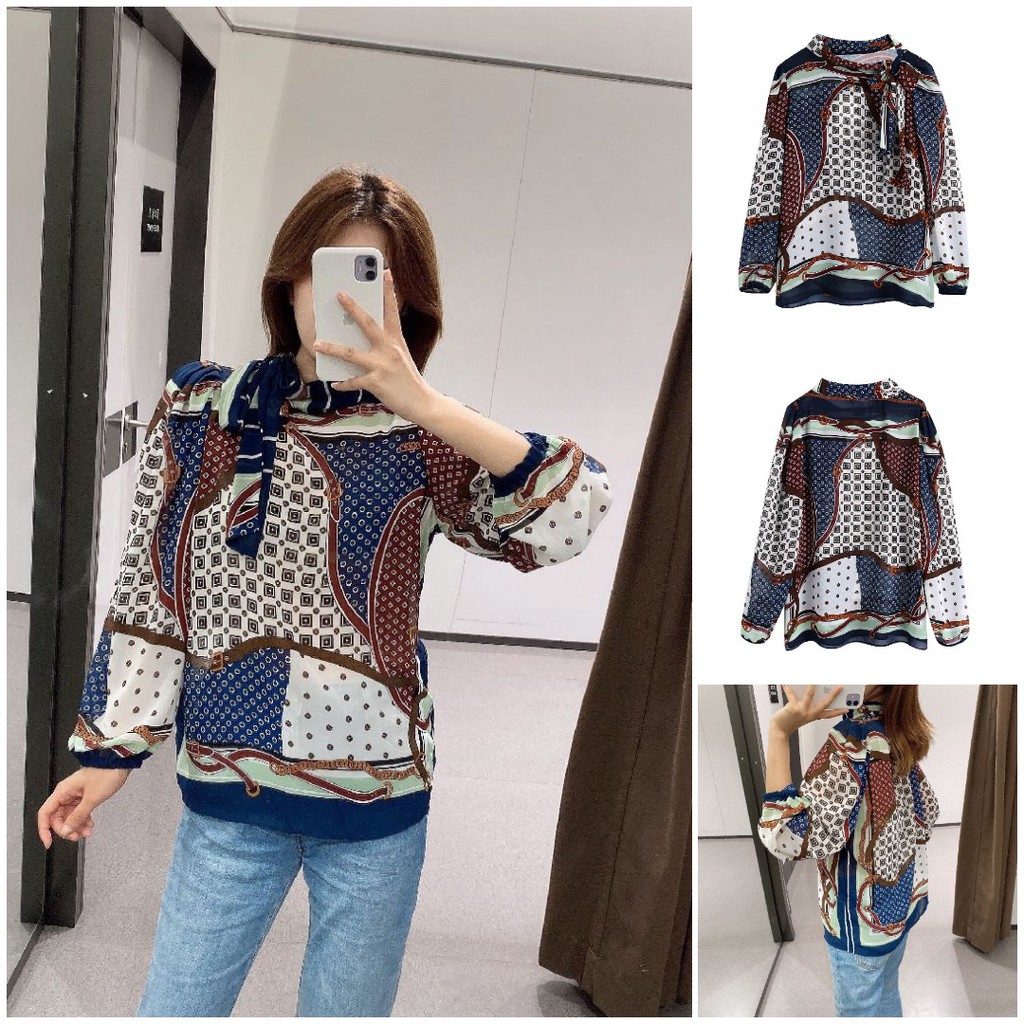 KEMEJA IMPORT WANITA GAYA RANTAI LENGAN PANJANG/KEMEJA MOTIF RANTAI VEN8936