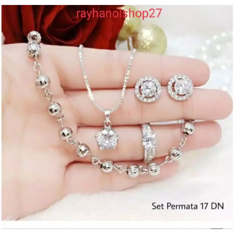 SET PERMATA SILVER LENGKAP FHASION WANITA LAPIS EMAS 24 K MEWAH