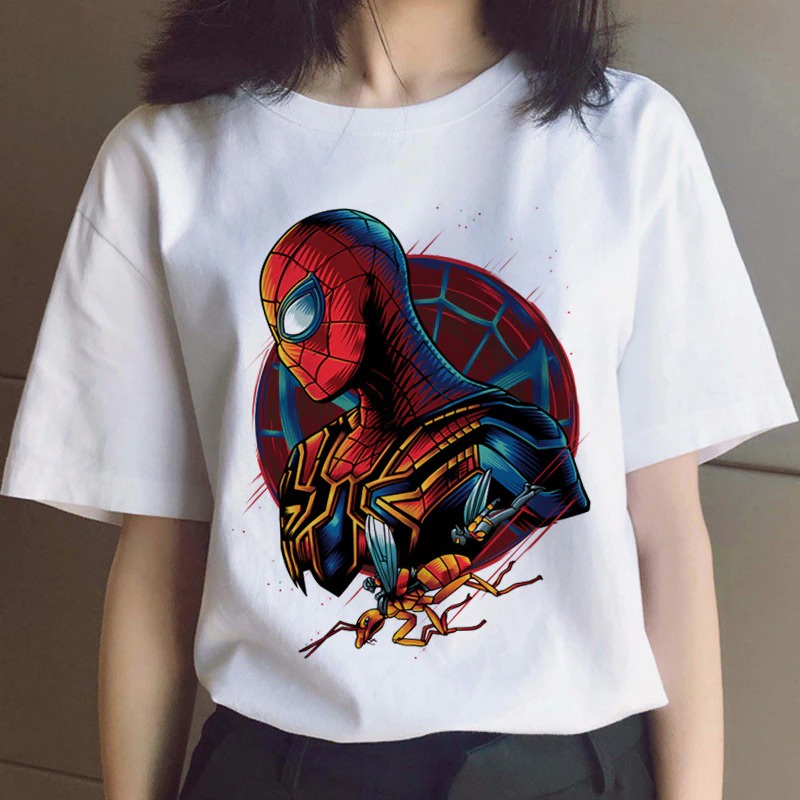 Kaos Spiderman Dewasa Cotton Combed 30s Premium Putih Wanita Wanita Pria Kaos Marvel Distro