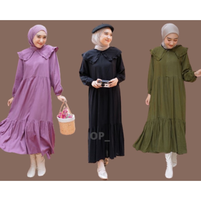 MARITA MIDI DRESS - KATUN RAYON - BAHAN ADEM - UKURAN  L-XL - PAKAIAN WANITA - BISA COD